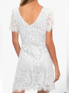 MSLG Elegant White Lace Midi Dress